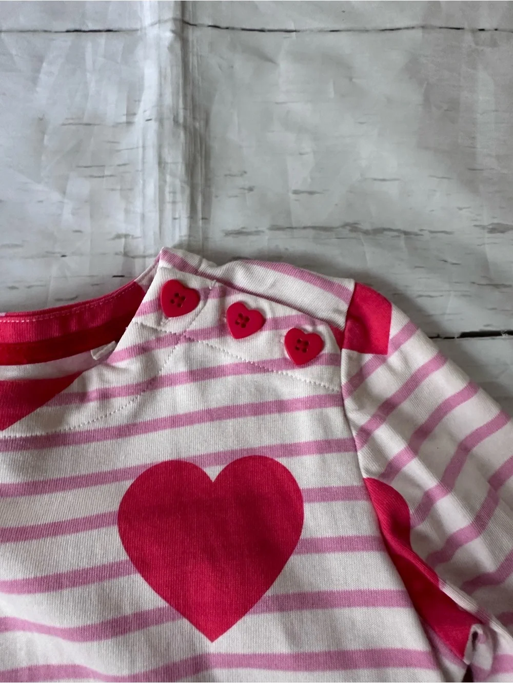 Mini Boden Pink and Red Heart Stripe Long Sleeve Dress size 7-8